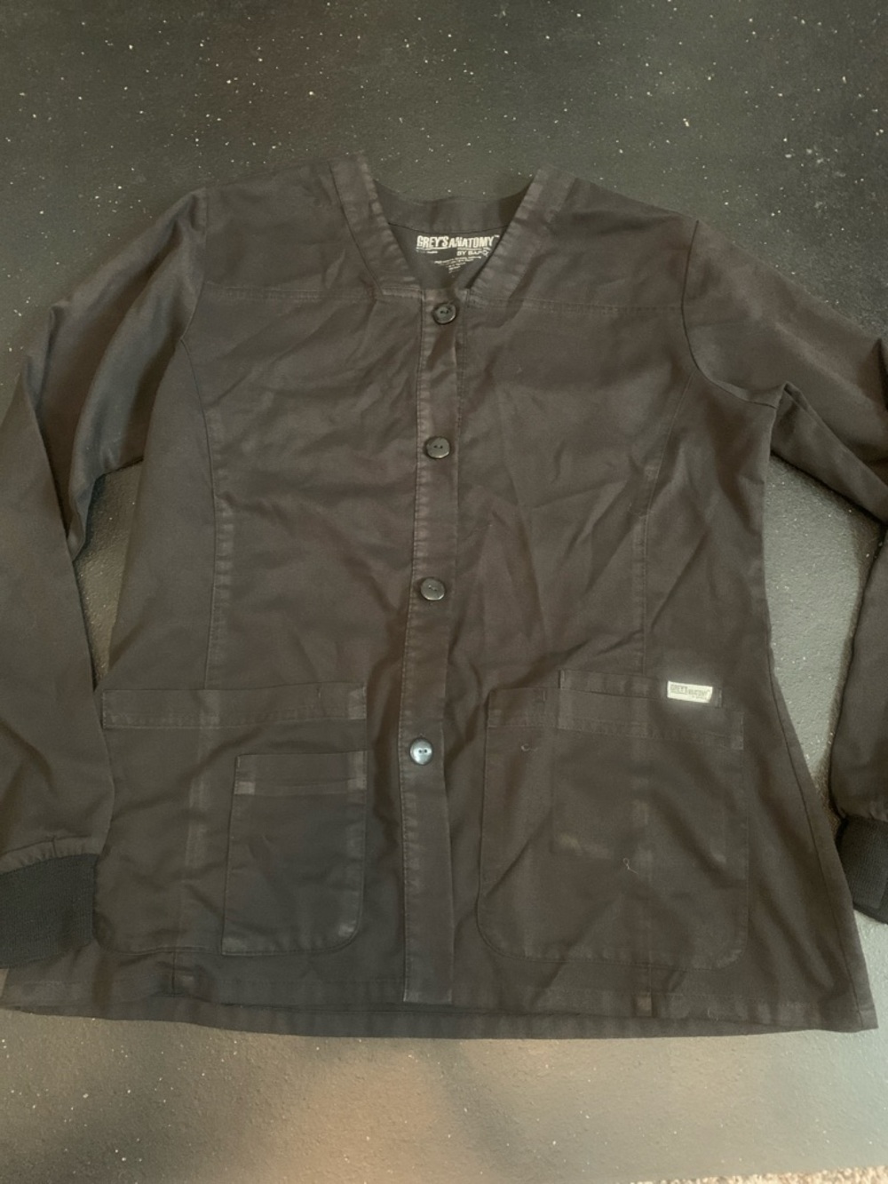 Grey's Anatomy Black Button-Up Medical Scrub Jacket - medium